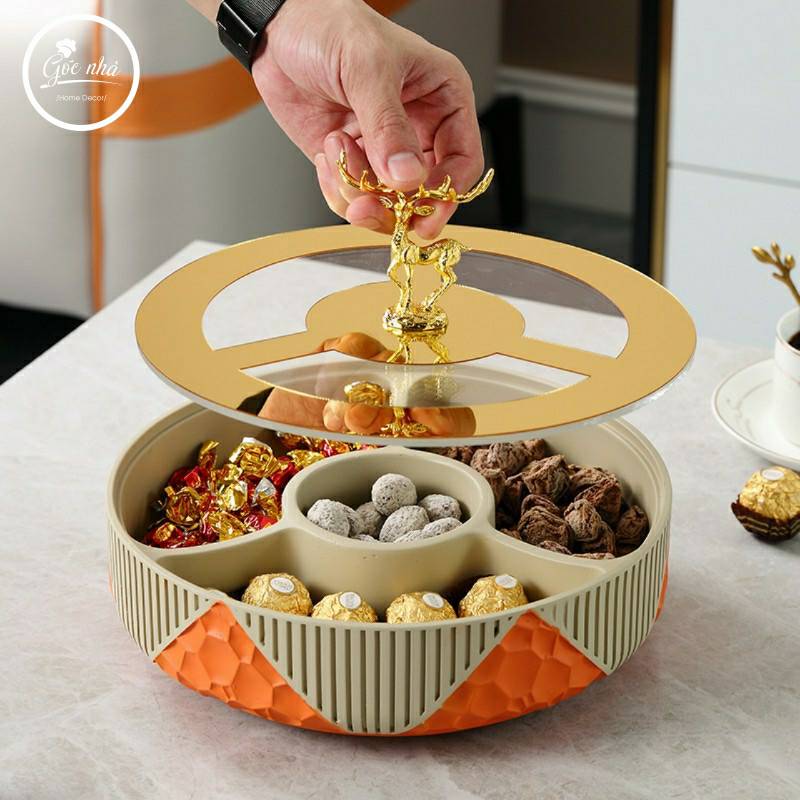 Hộp Khay Mứt Sứ Moza Nắp Hươu