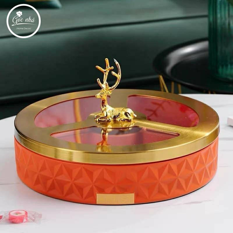 Hộp Khay Mứt Sứ Moza Nắp Hươu