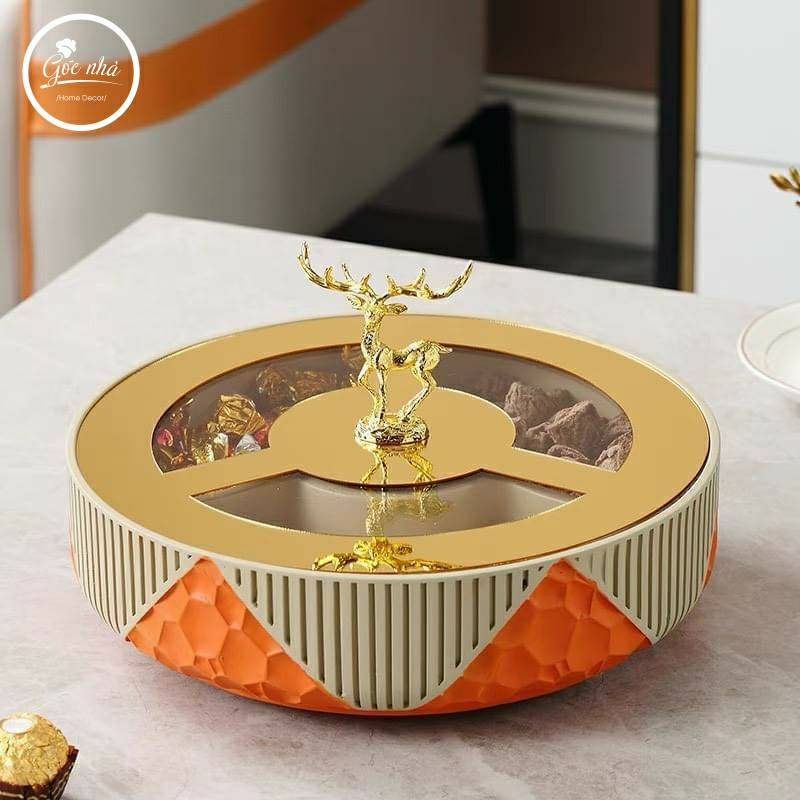 Hộp Khay Mứt Sứ Moza Nắp Hươu