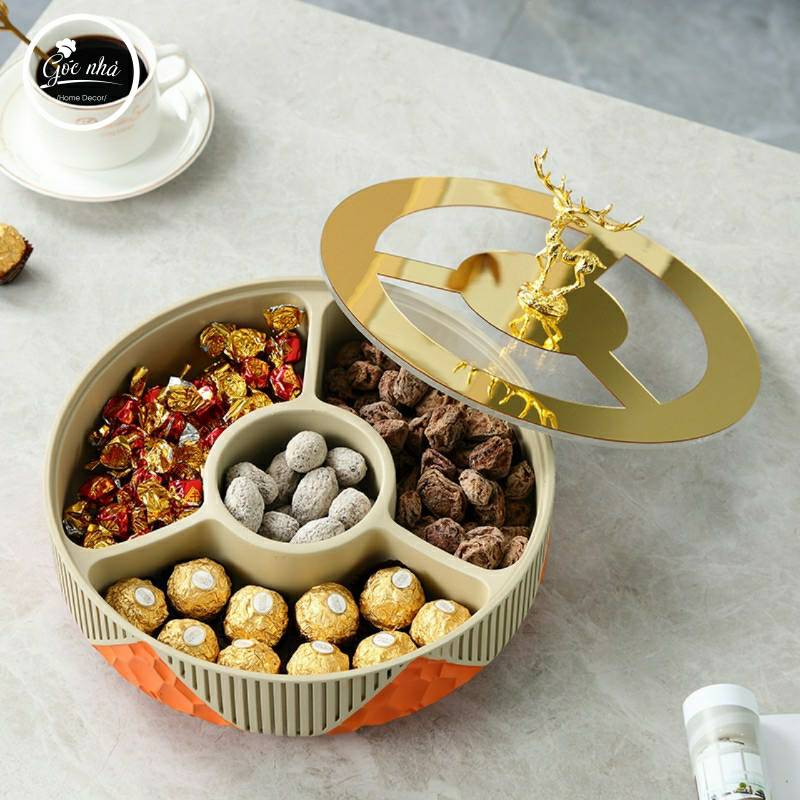 Hộp Khay Mứt Sứ Moza Nắp Hươu