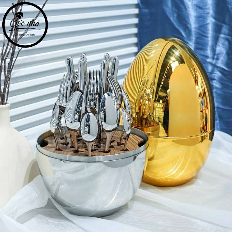 Set Bàn Ăn Hình Quả Trứng Có Dao/Muỗng/Nĩa/Muỗng Cafe