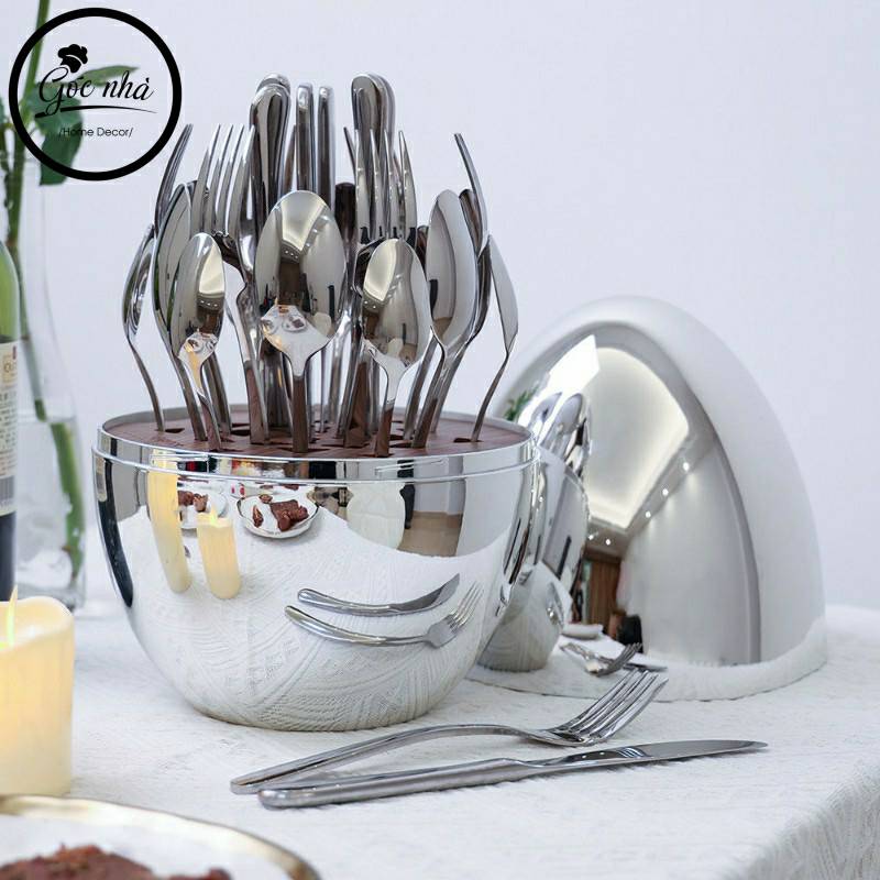 Set Bàn Ăn Hình Quả Trứng Có Dao/Muỗng/Nĩa/Muỗng Cafe