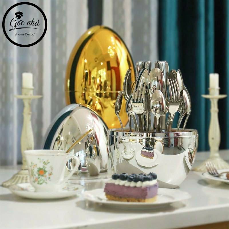 Set Bàn Ăn Hình Quả Trứng Có Dao/Muỗng/Nĩa/Muỗng Cafe