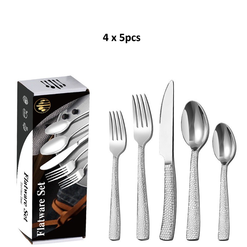 Set 20 Chi Tiết Hammered Cutlery Style 5 - Cán Dẹt Mỏng