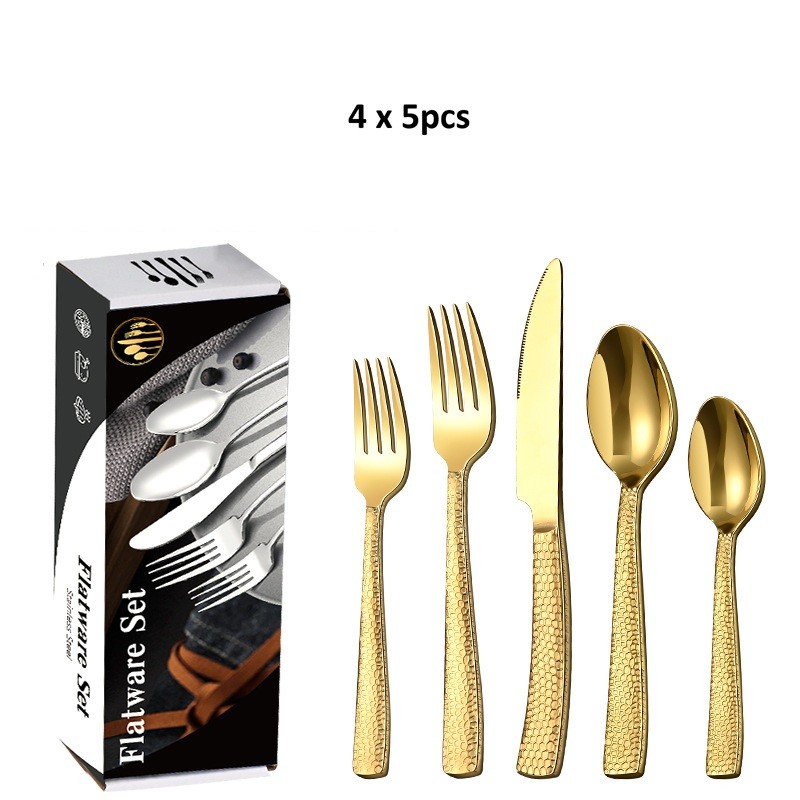 Set 20 Chi Tiết Hammered Cutlery Style 5 - Cán Dẹt Mỏng