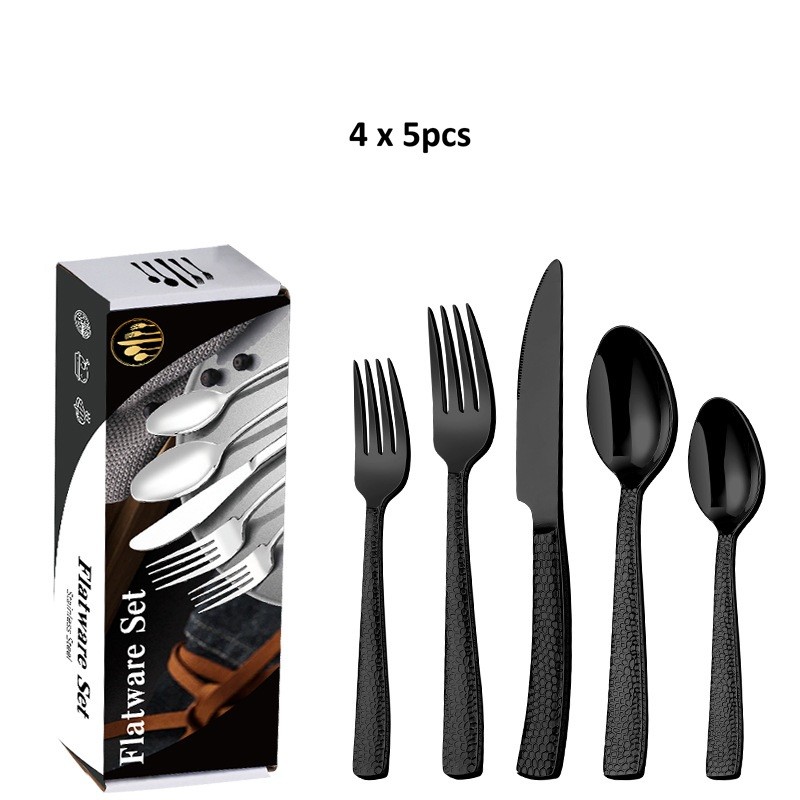 Set 20 Chi Tiết Hammered Cutlery Style 5 - Cán Dẹt Mỏng
