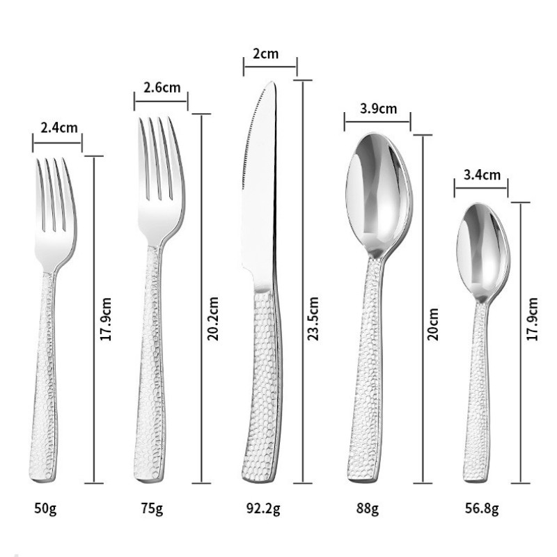 Set 20 Chi Tiết Hammered Cutlery Style 5 - Cán Dẹt Mỏng