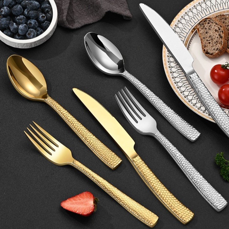 Set 20 Chi Tiết Hammered Cutlery Style 5 - Cán Dẹt Mỏng