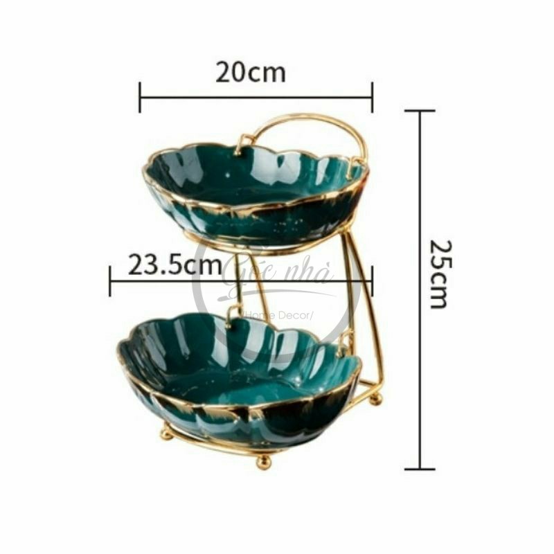 Khay Trái Cây Hoa Viền Vàng vân múi- 2 tầng