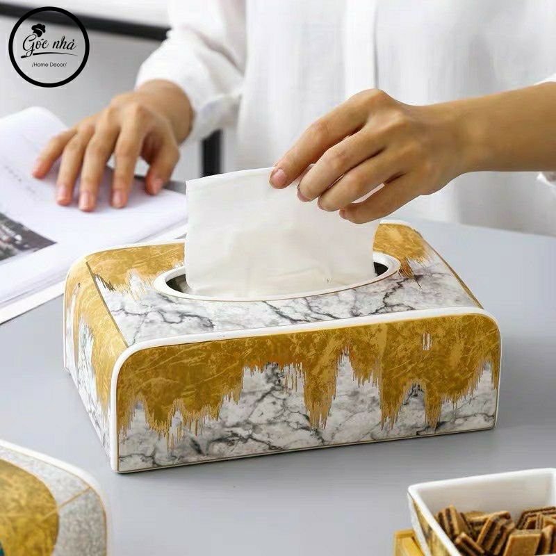 Hộp khăn giấy sứ xương vàng kim cao cấp