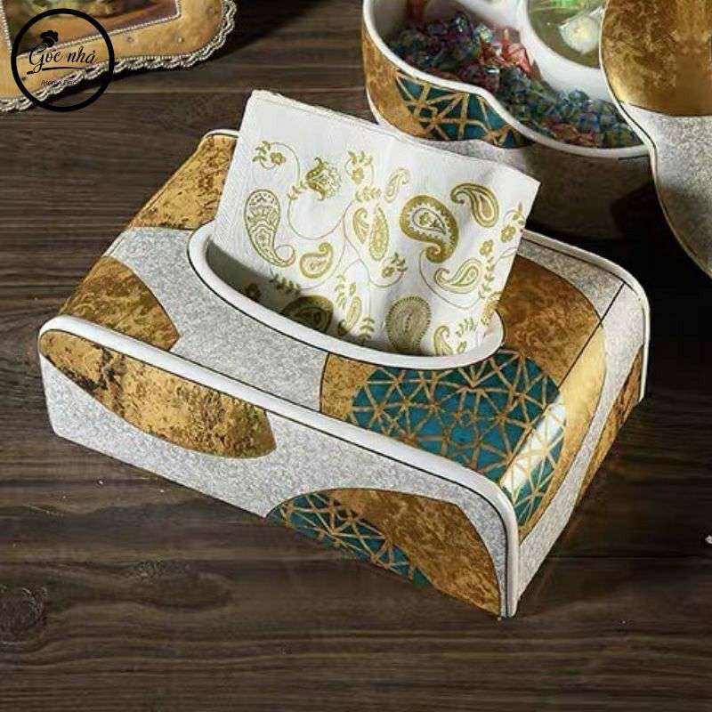 Hộp khăn giấy sứ xương vàng kim cao cấp
