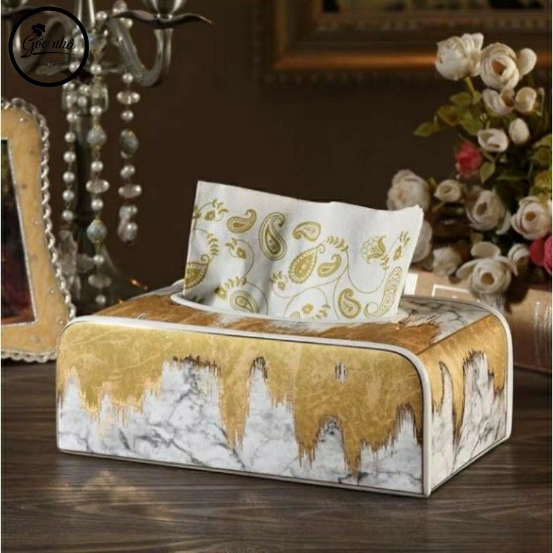 Hộp khăn giấy sứ xương vàng kim cao cấp