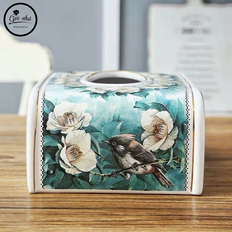Hộp khăn giấy sứ xương vàng kim cao cấp