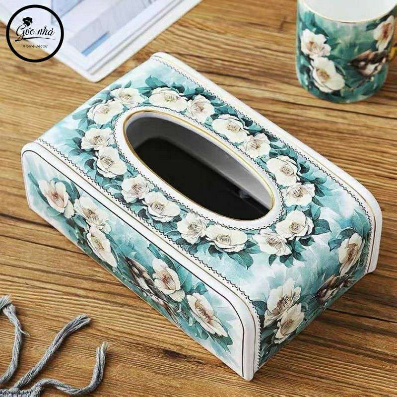 Hộp khăn giấy sứ xương vàng kim cao cấp