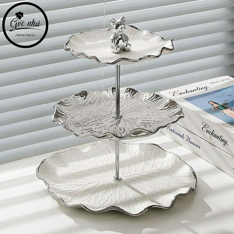 Khay Bánh Sứ Silver Bear Lotus