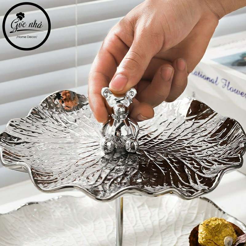 Khay Bánh Sứ Silver Bear Lotus