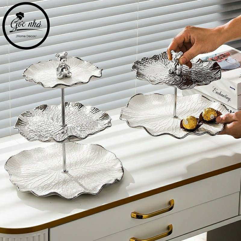 Khay Bánh Sứ Silver Bear Lotus