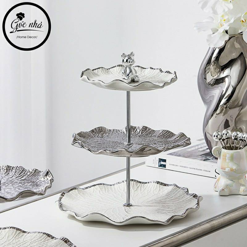 Khay Bánh Sứ Silver Bear Lotus