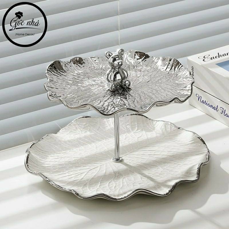 Khay Bánh Sứ Silver Bear Lotus