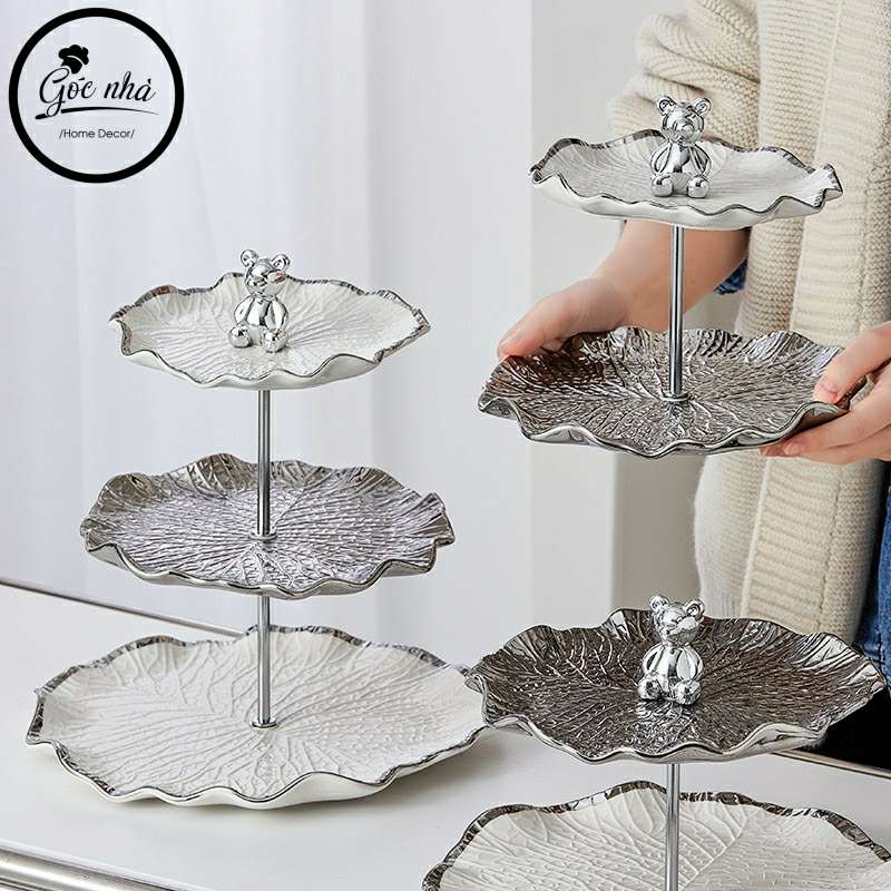 Khay Bánh Sứ Silver Bear Lotus