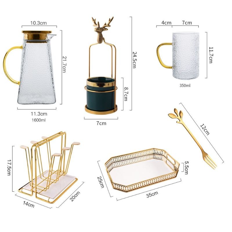 Set Bình Thủy Tinh Khay Gương Kèm Giỏ Nĩa Hươu