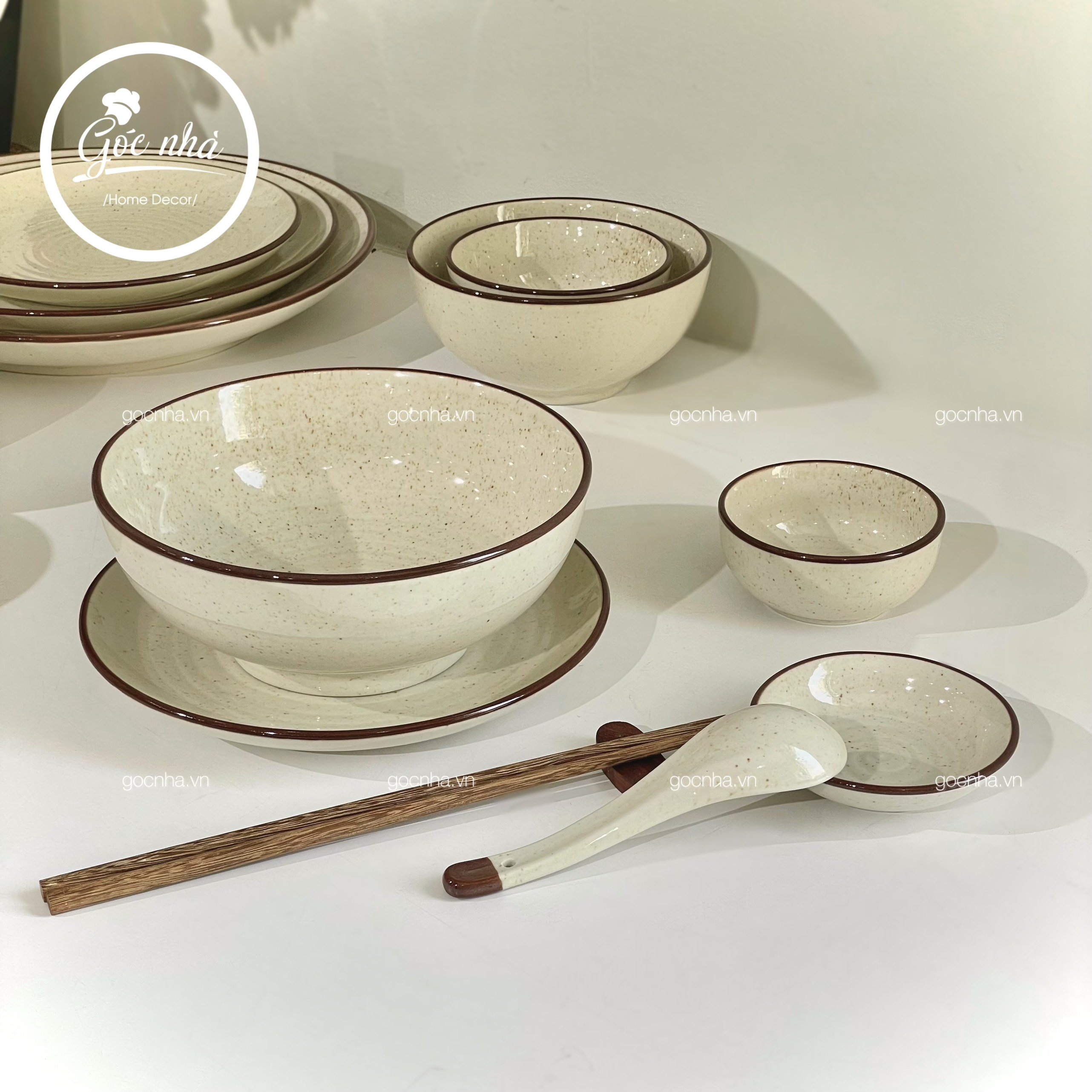 Set chén bát men tiêu Simple Beige 60 món