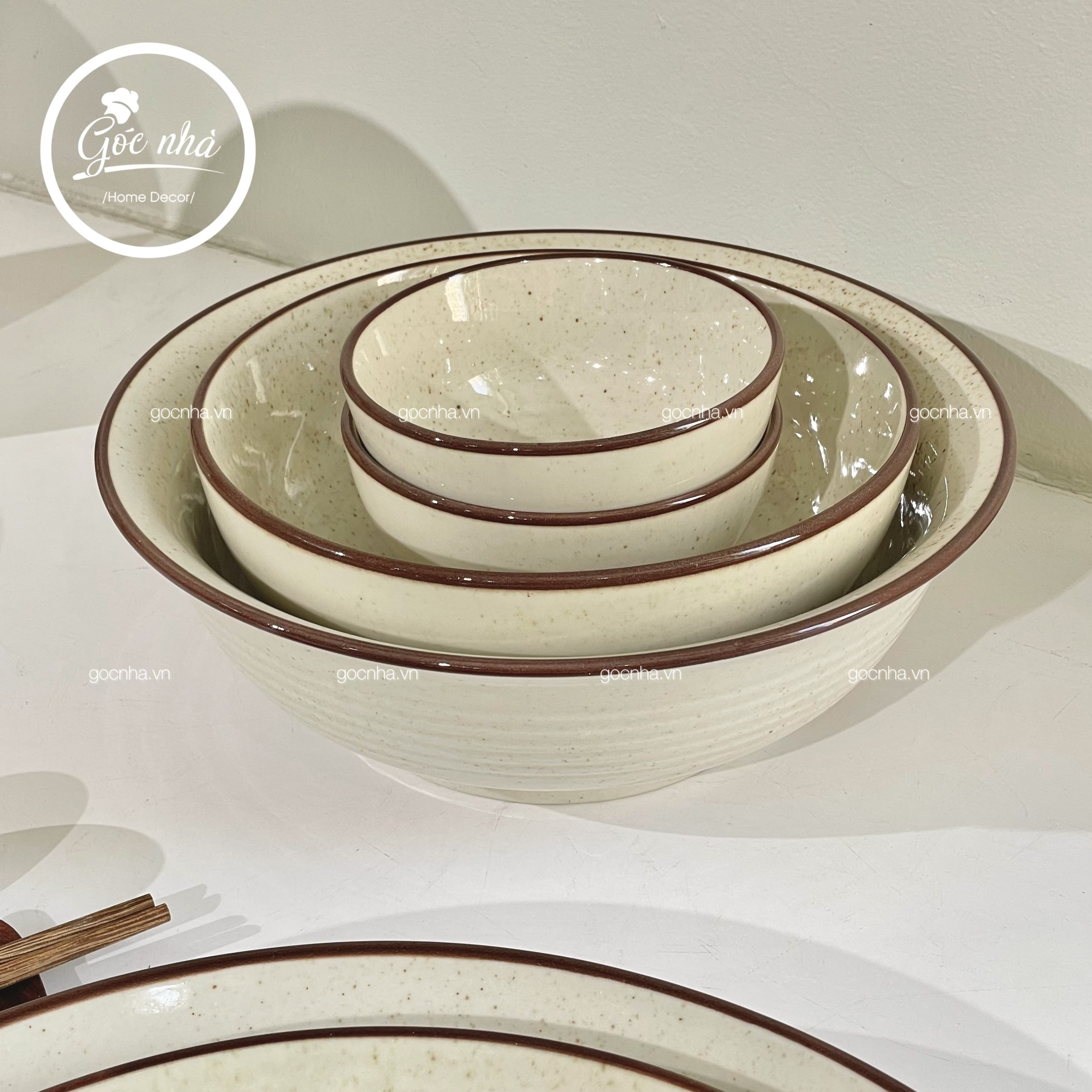 Set chén bát men tiêu Simple Beige 60 món