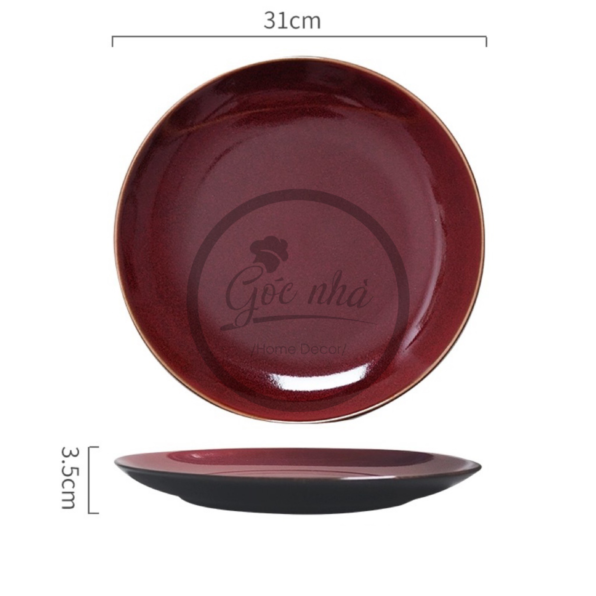 Dĩa tròn cạn IRO men hỏa biến cao cấp