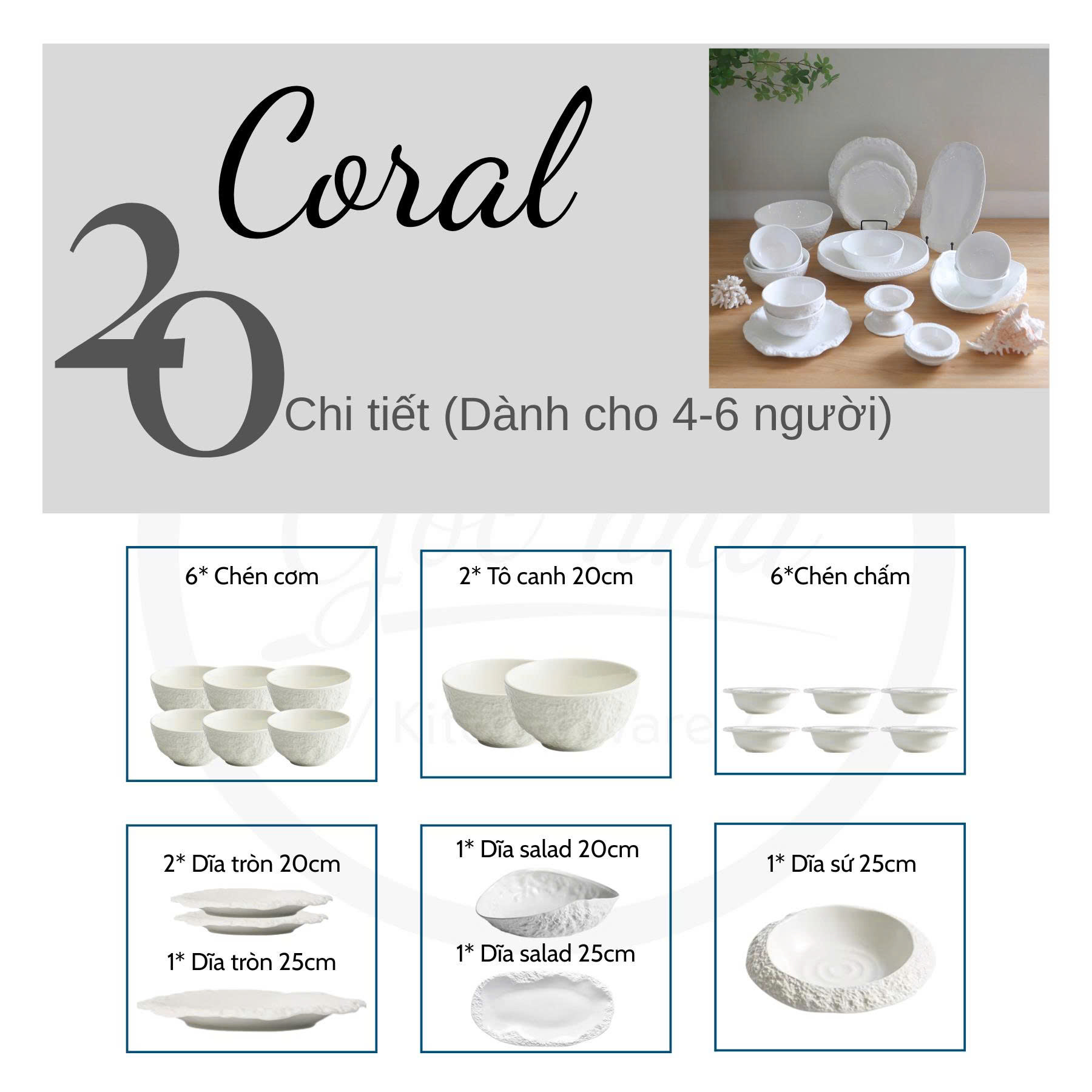 🪸 SET CHÉN BÁT CORAL 20 CHI TIẾT 🪸