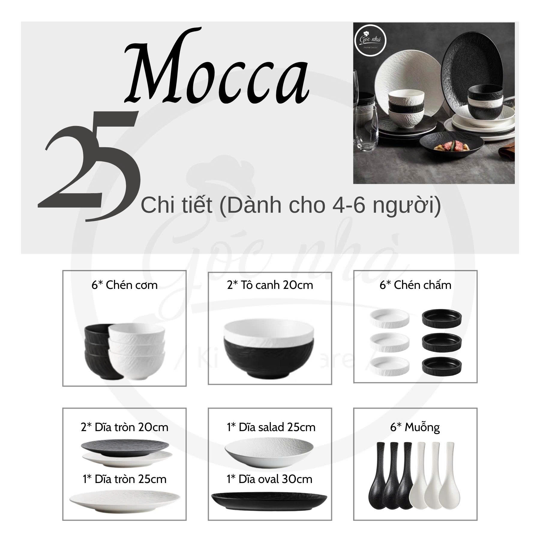 🌱 DW257 - SET CHÉN BÁT MOCCA 25 CHI TIẾT 🌱