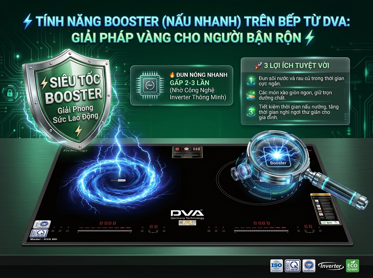 TÍNH NĂNG BOOSTER (NẤU NHANH) TRÊN BẾP TỪ DVA: GIẢI PHÁP VÀNG CHO NGƯỜI BẬN RỘN
