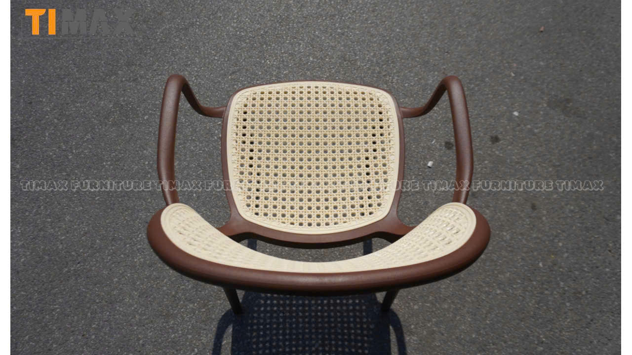 Ghế nhựa đúc lưới giả mây có tay vịn