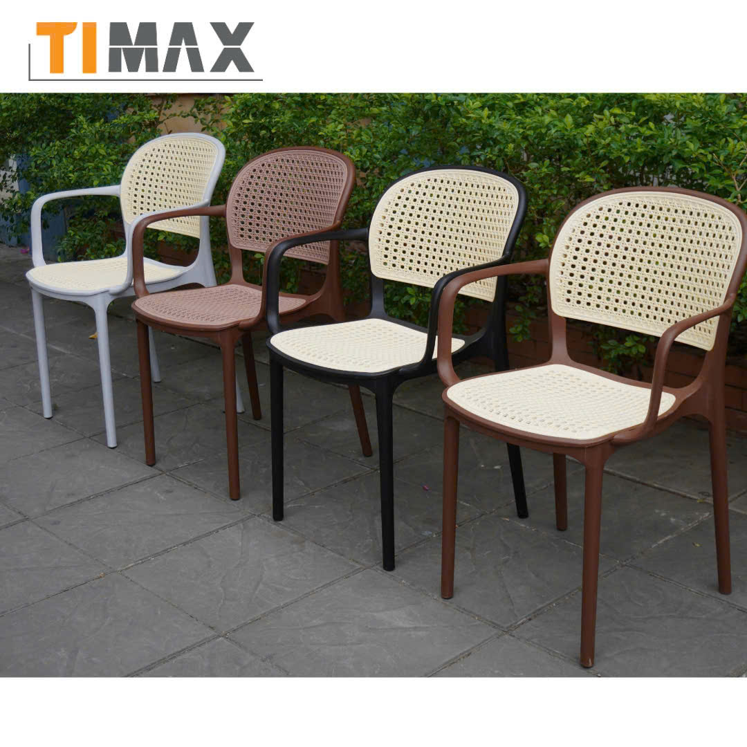 Ghế nhựa đúc lưới giả mây có tay vịn