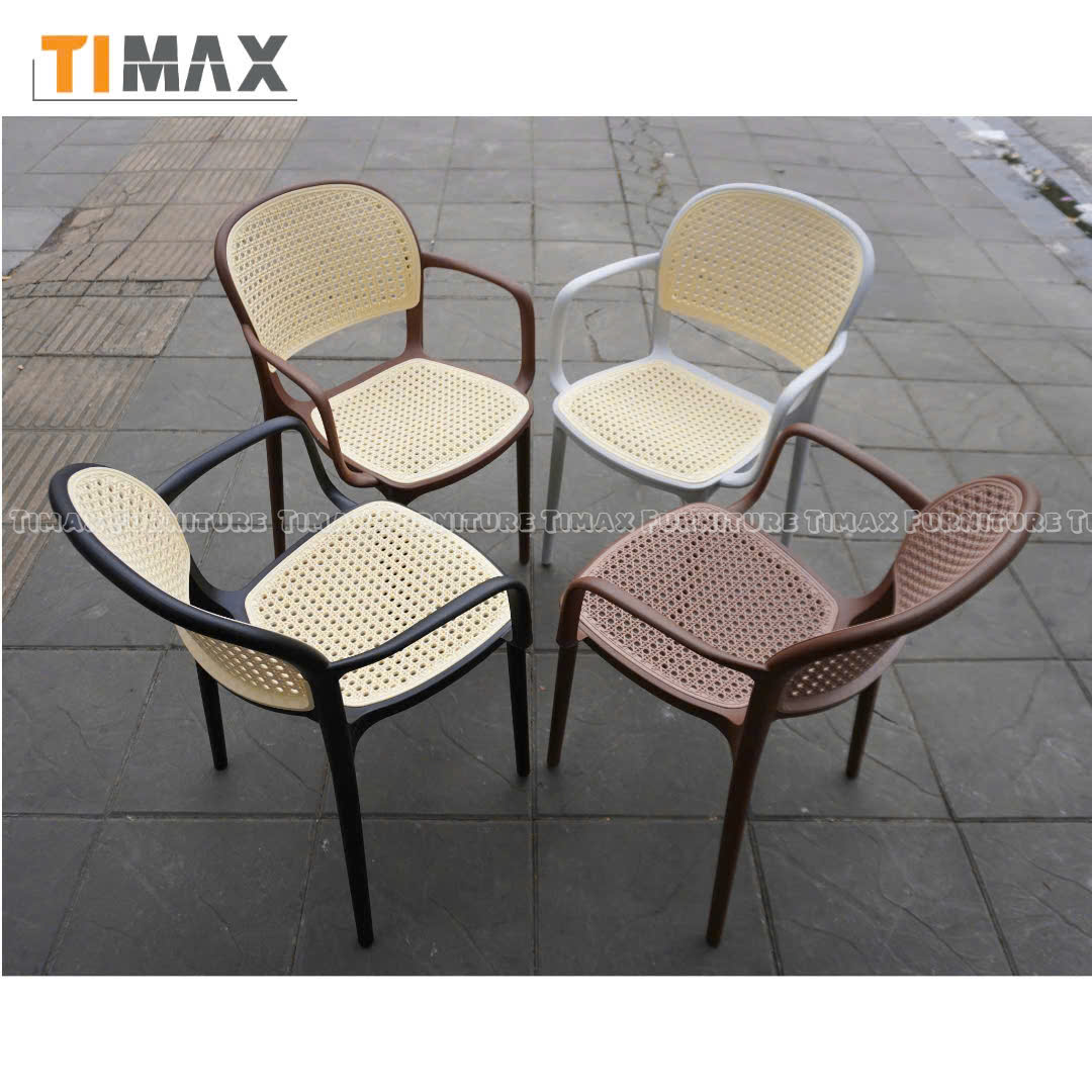 Ghế nhựa đúc lưới giả mây có tay vịn