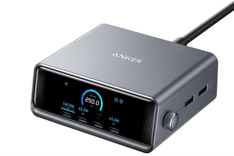 Trạm sạc 6 cổng 4C2A GaN 250W Smart LED Display Desktop Charging Station Anker A2345