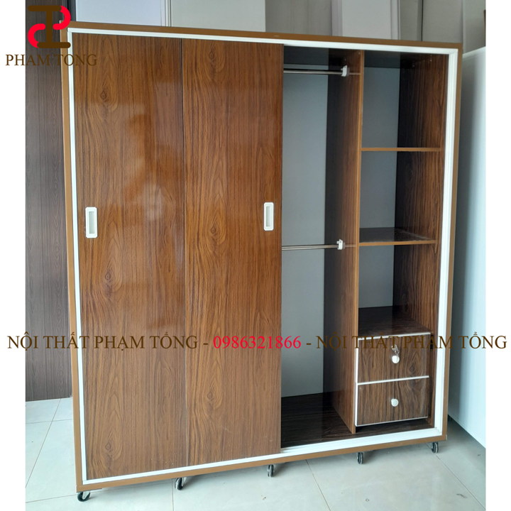 Tủ quần áo nhựa đài loan giả gỗ cửa lùa giá rẻ