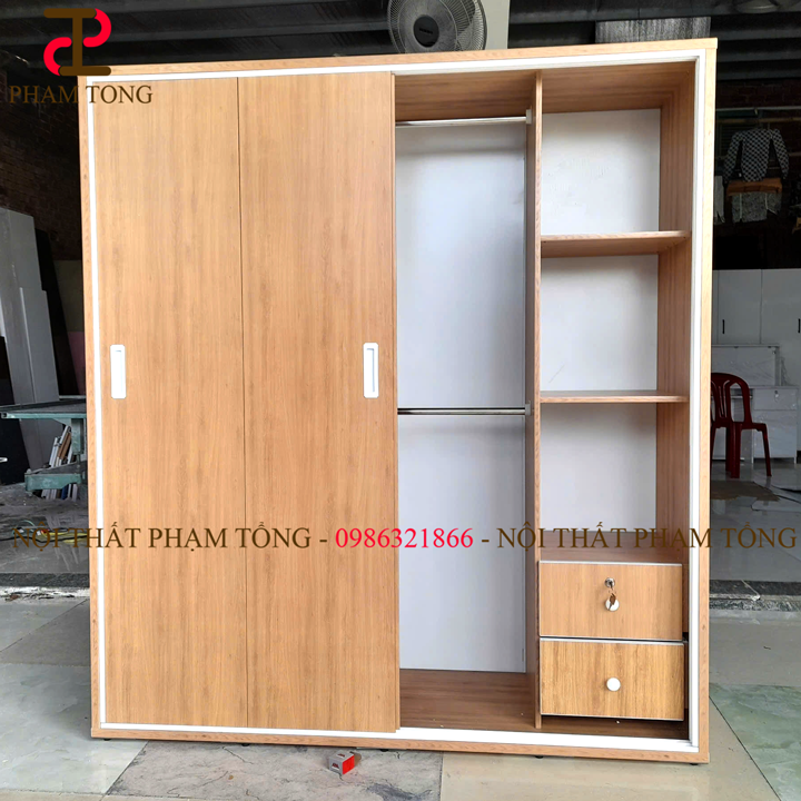 Tủ quần áo nhựa đài loan màu gỗ xoan cửa lùa chất lượng cao