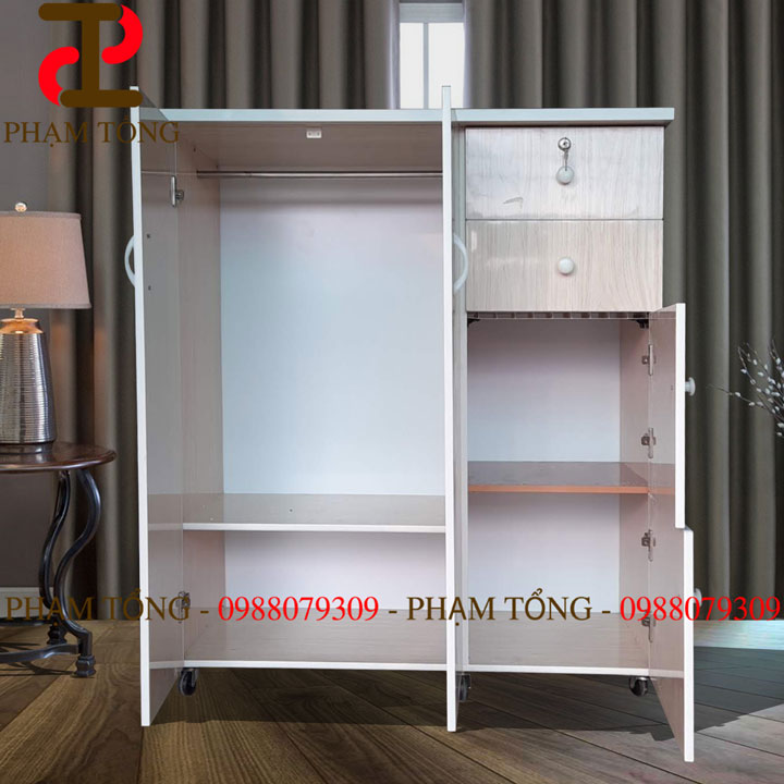 Tủ quần áo nhựa đài loan trẻ em có thanh treo và hộc tủ màu giả gỗ