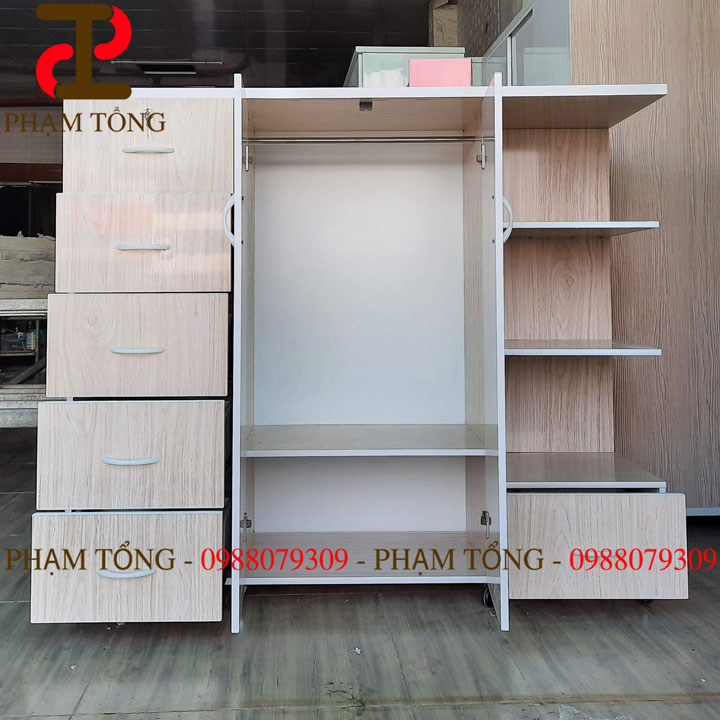 Tủ quần áo trẻ em màu vân gỗ nhiều ngăn kéo nhiều đợt nhựa đài loan