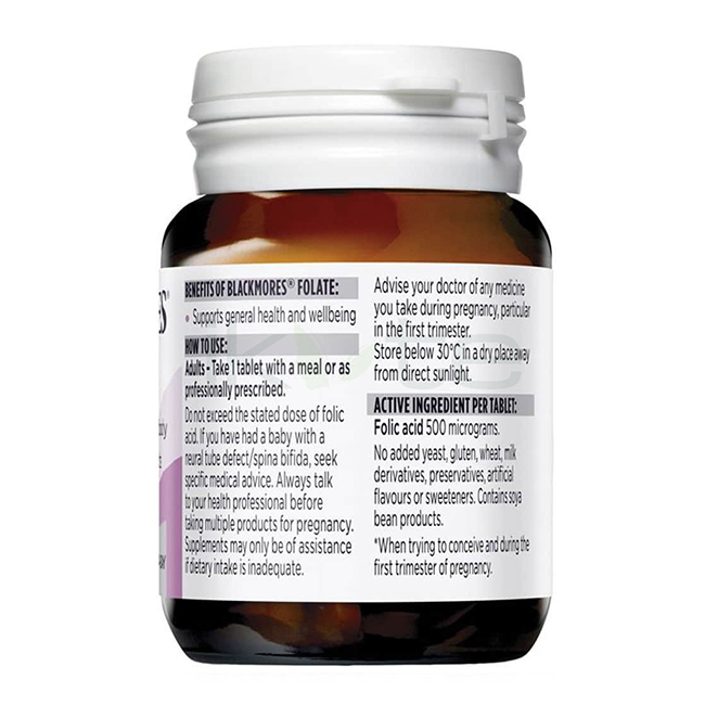 Viên uống cho bà bầu Blackmores Folate 500mcg, hộp 90 viên