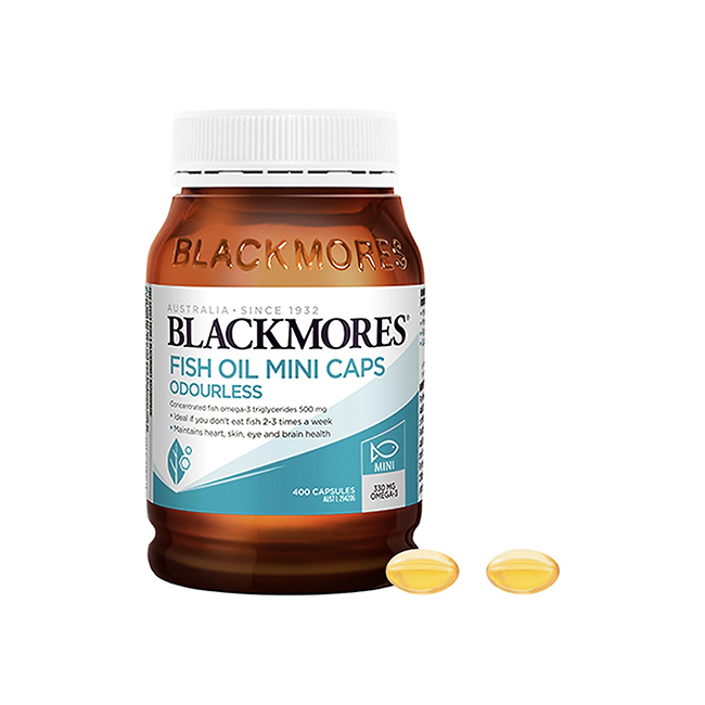 Viên uống dầu cá không mùi Blackmores Odourless Fish Oil Mini Caps, hộp 400 viên
