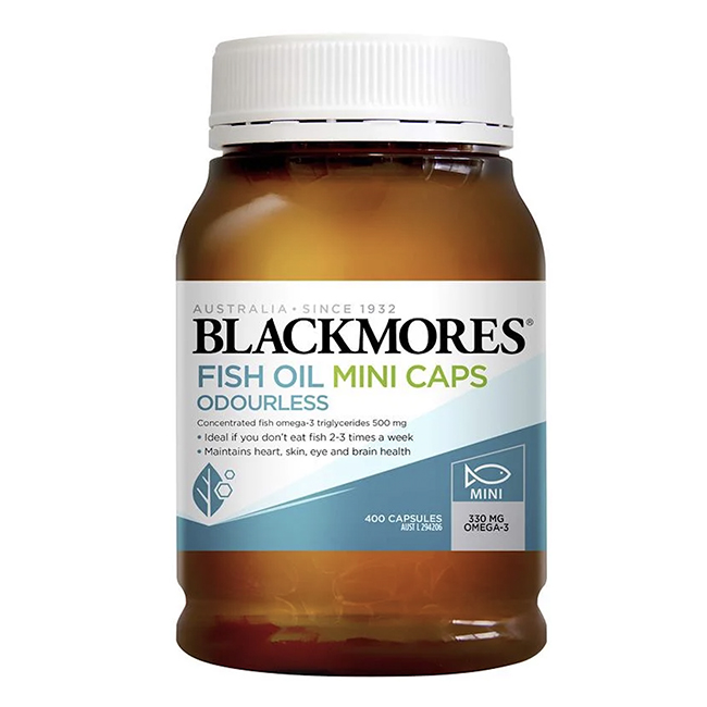 Viên uống dầu cá không mùi Blackmores Odourless Fish Oil Mini Caps, hộp 400 viên