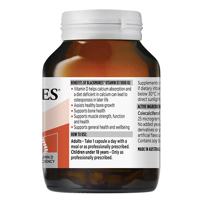 Viên uống bổ sung Vitamin D3 Blackmores Vitamin D3 1000IU, hộp 200 viên