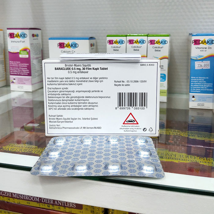 Thuốc Bristol Myers Baraclude 0,5mg, Hộp 30 viên