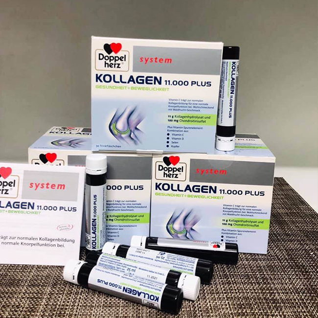 Collagen Thủy Phân Doppelherz Kollagen 11.000 Plus, hộp 30 ống x 25 ml