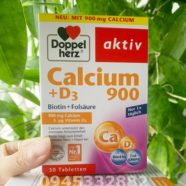 Viên uống Doppelherz Calcium + D3 900mg giúp cơ xương khoẻ mạnh, hộp 30 viên