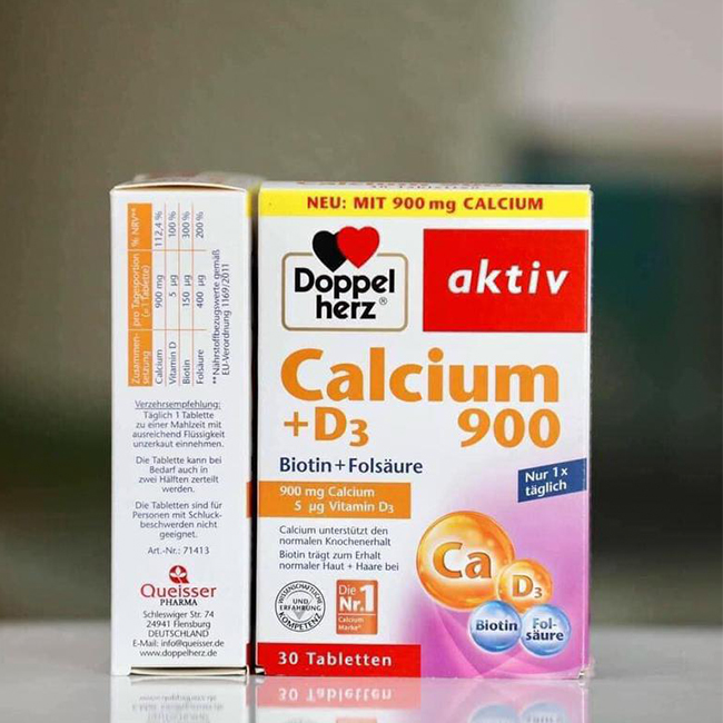 Viên uống Doppelherz Calcium + D3 900mg giúp cơ xương khoẻ mạnh, hộp 30 viên