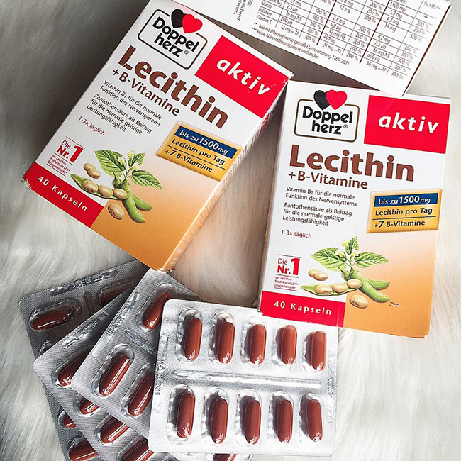 Viên uống mầm đậu nành Doppelherz Lecithin 1500mg + Vitamin B, hộp 40 viên