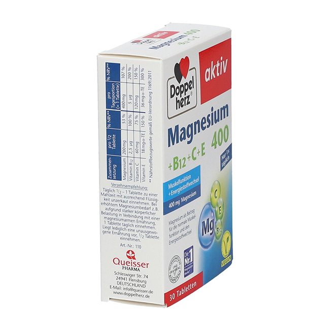 Viên uống Doppelherz Magnesium 400+B12+C+E, hộp 30 viên