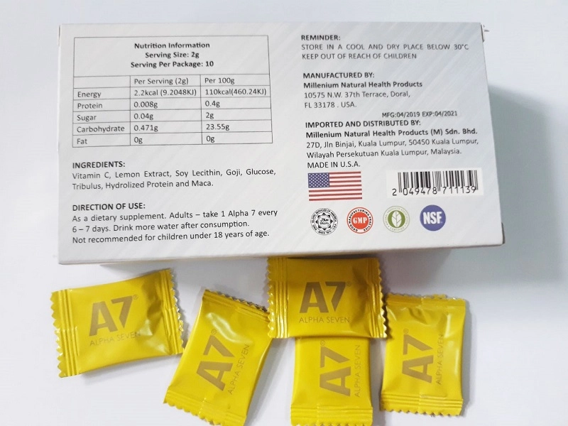 Kẹo sâm A7 Alpha Seven cao cấp của Mỹ, Hộp 10 viên